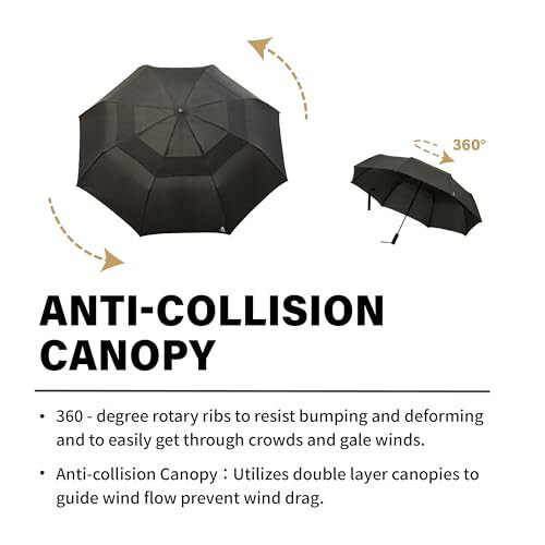 Portobello Large Travel Umbrella - 54 Inch Double Vented Canopy Folds Into Portable Size - Big Enough To Fit In 2 Adults - Auto Open Close Umbrellas for Rain Large Size - 5