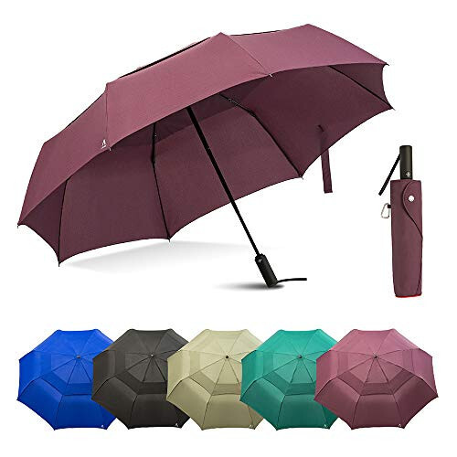 Portobello Large Travel Umbrella - 54 Inch Double Vented Canopy Folds Into Portable Size - Big Enough To Fit In 2 Adults - Auto Open Close Umbrellas for Rain Large Size - 7