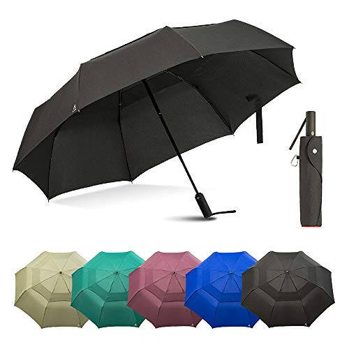 Portobello Large Travel Umbrella - 54 Inch Double Vented Canopy Folds Into Portable Size - Big Enough To Fit In 2 Adults - Auto Open Close Umbrellas for Rain Large Size - 6