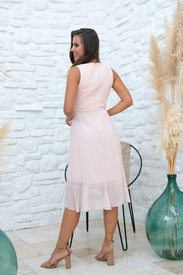 Powder Chiffon Skirt Ruffle Ribbon Short Dress - 11