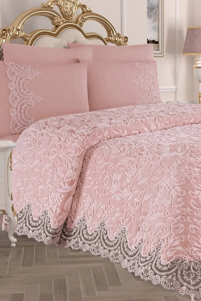 Powder French Lace Blanket Bedspread Dowry Blanket Set - 1