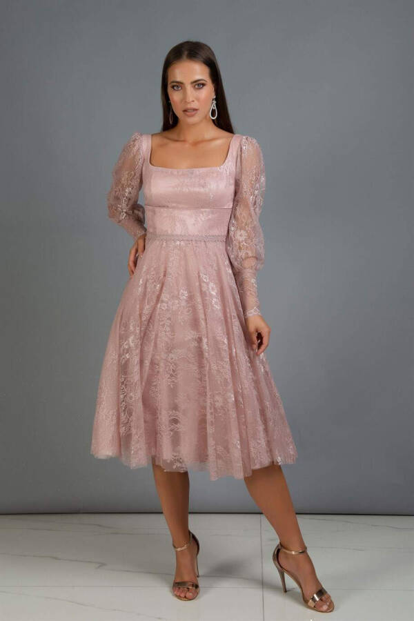 Powder Lace Square Neck Engagement Dress - 12