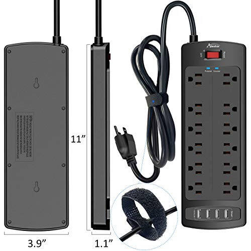 Power Strip, ALESTOR Surge Protector with 12 Outlets and 4 USB Ports, 6 Feet Extension Cord (1875W/15A), 2700 Joules, ETL Listed, Black - 7