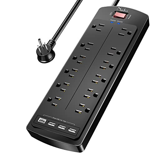 Power Strip, Nuetsa Surge Protector with 12 Outlets and 4 USB Ports, 6 Feet Flat Plug Extension Cord (1875W/15A) for Home, Office, Dorm Essentials, 2700 Joules, ETL Listed (Black) - 1