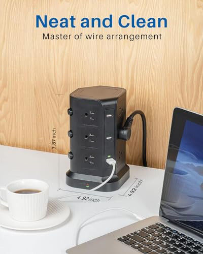 Power Strip Tower by KOOSLA, [15A 1500J] Surge Protector - 12 AC Multiple Outlets & 6 USB Ports, Flat Plug 14 AWG Heavy-Duty Extension Cord 6.5ft, Home Office Supplies, Dorm Room Essentials Black - 5