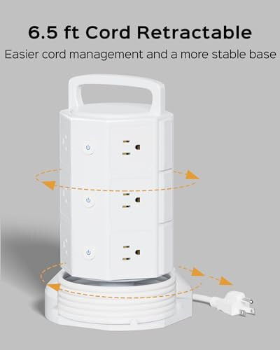 Power Strip Tower Surge Protector, JACKYLED 12 Outlets 6 USB (2 USB C) Charging Station, Extension Cord with Multiple Outlets, 1050J 1625W/13A Outlet Extender 6.5ft Extension Cord for Home Office - 3