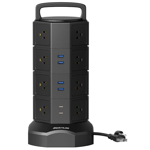 Power Strip Tower Surge Protector, JACKYLED 16 Outlets 6 USB (2 USB C) Charging Station, Extension Cord with Multiple Outlets, 1050J 1625W/13A Outlet Extender 6.5ft Extension Cord for Home Office - 1