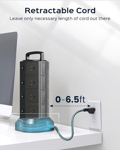 Power Strip Tower Surge Protector, JACKYLED 16 Outlets 6 USB (2 USB C) Charging Station, Extension Cord with Multiple Outlets, 1050J 1625W/13A Outlet Extender 6.5ft Extension Cord for Home Office - 4