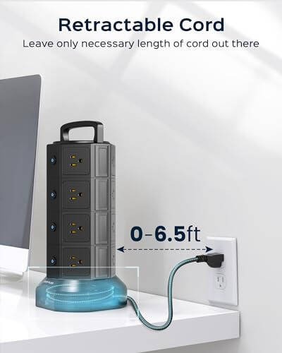 Power Strip Tower Surge Protector, JACKYLED 16 Outlets 6 USB (2 USB C) Charging Station, Extension Cord with Multiple Outlets, 1050J 1625W/13A Outlet Extender 6.5ft Extension Cord for Home Office - 4