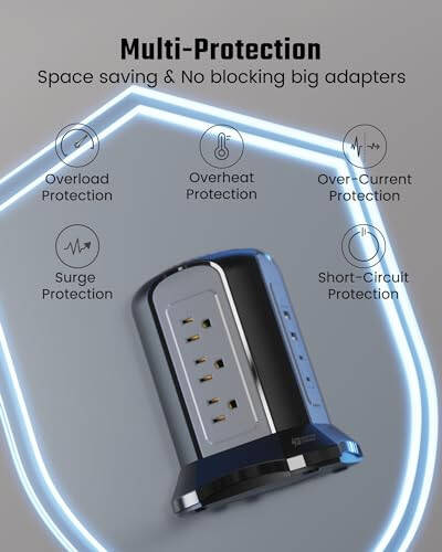 Power Strip Tower Surge Protector, SUPERDANNY Desktop Charging Station, 10 Ft Extension Cord, 9 Outlets, 4 USB Ports, 1080 Joules, 3-Prong, Grounded, Multiple Protections for Home, Office, Black - 4