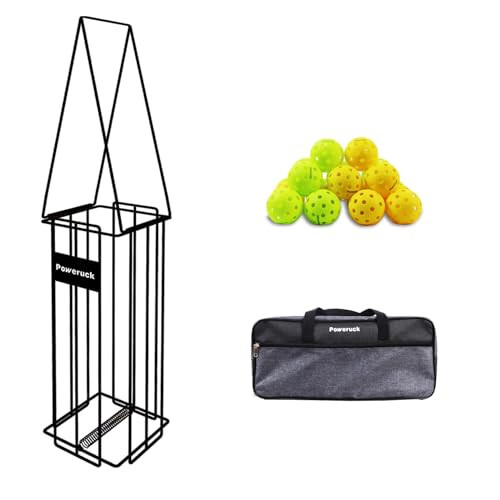 Poweruck Pickleball Tennis Ball Hopper Set, Pickleball Tennis Ball Basket Holder with 20 Outdoor Pickleball Balls, Perfect Court Equipment for Beginner - 1