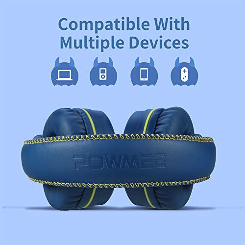 POWMEE M1 Kids Headphones Wired Headphone for Kids, Foldable Adjustable Stereo Tangle-Free, 3.5MM Jack Wire Cord On-Ear Headphone for Children (Blue) - 4