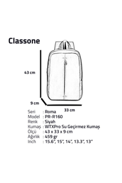 PR-R160 Roma Seriyasi, WTXpro, Su o'tkazmaydigan mato 15.6'' Mos keladigan noutbuk, noutbuk orqa sumkasi - Qora - 6