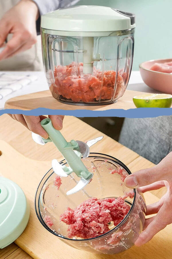 Practical Cordless Hand Chopper with 5 Steel Blades, Large Size Vegetable Fruit Meat Onion Chopper Blender Grater Blue - 4