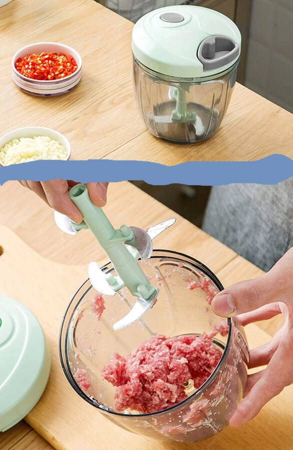 Practical Cordless Hand Chopper with 5 Steel Blades, Large Size Vegetable Fruit Meat Onion Chopper Blender Grater Blue - 6