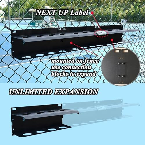 PRAMOON Pickleball Paddle Rack, 4/8/12-Paddle Holder, with Label to Track Next Up Players, Multiple Racks are Spliced to Achieve Expansion, Fence or Wall Mount, Steel, Black - 8