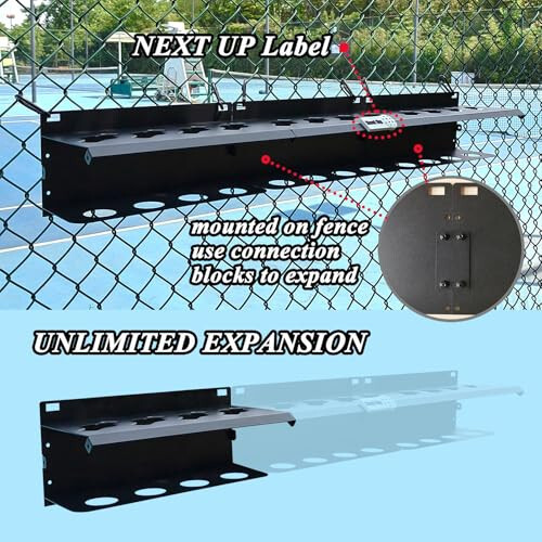 PRAMOON Pickleball Paddle Rack, 4/8/12-Paddle Holder, with Label to Track Next Up Players, Multiple Racks are Spliced to Achieve Expansion, Fence or Wall Mount, Steel, Black - 5