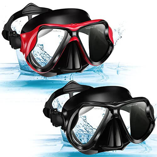 Preboun 2 Pack Swim Mask for Adult Swimming Snorkel Goggles with Nose Cover Anti Fog Clear View Tempered Glass for Diving Swimming - 1