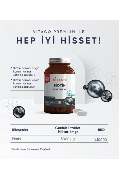 Premium Biotin 5000 Mcg 60 Tabletka - 7