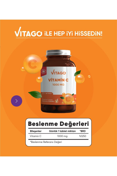 Premium C Vitamini 1000 MG İçeren Tablet Takviye Edici Gıda 60'lı - 2