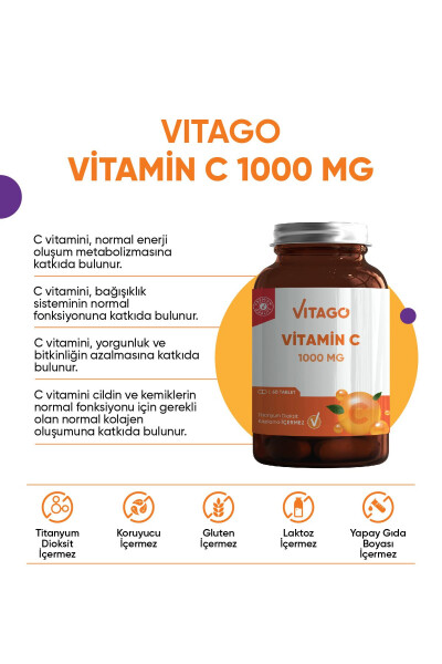 Premium C Vitamini 1000 MG İçeren Tablet Takviye Edici Gıda 60'lı - 3