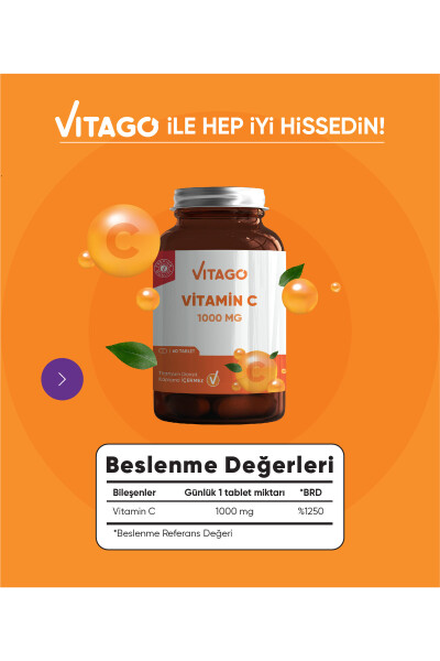 Premium C Vitamini 1000 MG İçeren Tablet Takviye Edici Gıda 60'lı - 6