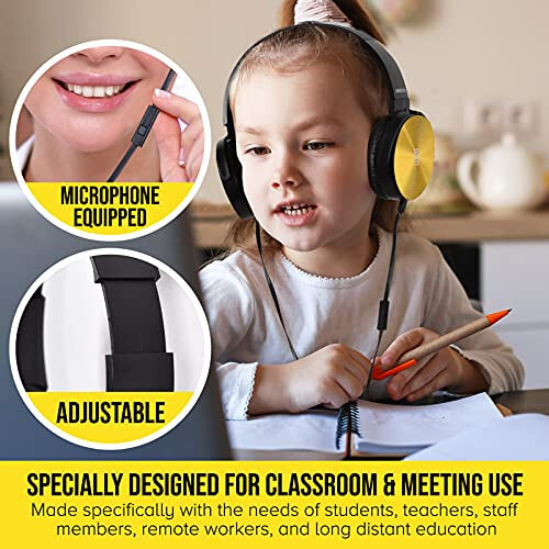 Premium Classroom Headphone with Microphone (5 Pack) - Kids Wired Earphones with Mic for School Students K-12 & Teachers, Soft Swivel On Ear Pads- Perfect for E-Learning, Meetings, Calls -(Colorful) - 2