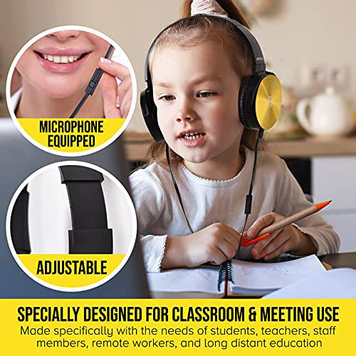 Premium Classroom Headphone with Microphone (5 Pack) - Kids Wired Earphones with Mic for School Students K-12 & Teachers, Soft Swivel On Ear Pads- Perfect for E-Learning, Meetings, Calls -(Colorful) - 2