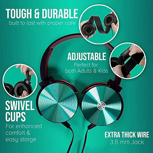 Premium Classroom Headphone with Microphone (5 Pack) - Kids Wired Earphones with Mic for School Students K-12 & Teachers, Soft Swivel On Ear Pads- Perfect for E-Learning, Meetings, Calls -(Colorful) - 3