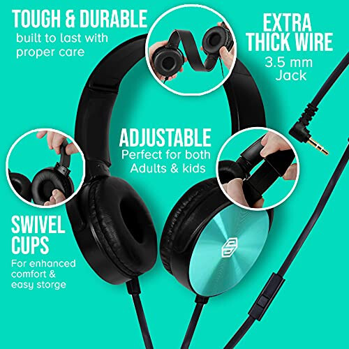 Premium Classroom Headphone with Microphone (5 Pack) - Kids Wired Earphones with Mic for School Students K-12 & Teachers, Soft Swivel On Ear Pads- Perfect for E-Learning, Meetings, Calls -(Colorful) - 4