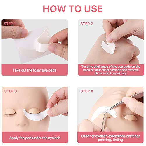 Pretty memory 100 Pairs Foam Eye Pads for Lash Extensions, Lint Free Hypoallergenic Sticky Lash Pads, Under Eye Pads for Lash Extensions, Lash Tech Supplies Must Haves, Latex Free - 7