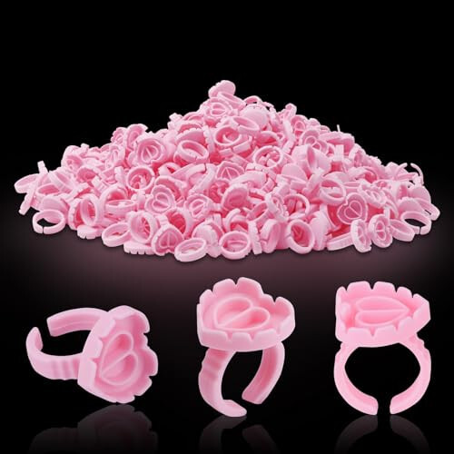 Pretty memory 300 Pcs Glue Rings for Eyelash Extensions, Lovely Heart Lash Glue Rings Blooming Eyelash Glue Holder Volume Fanning Cup Lash Extension Supplies (Pink) - 2