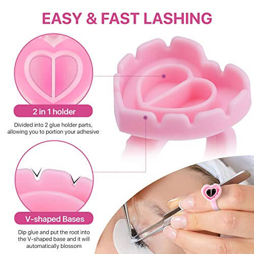 Pretty memory 300 Pcs Glue Rings for Eyelash Extensions, Lovely Heart Lash Glue Rings Blooming Eyelash Glue Holder Volume Fanning Cup Lash Extension Supplies (Pink) - 4