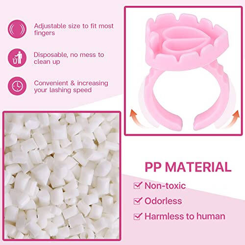 Pretty memory 300 Pcs Glue Rings for Eyelash Extensions, Lovely Heart Lash Glue Rings Blooming Eyelash Glue Holder Volume Fanning Cup Lash Extension Supplies (Pink) - 5