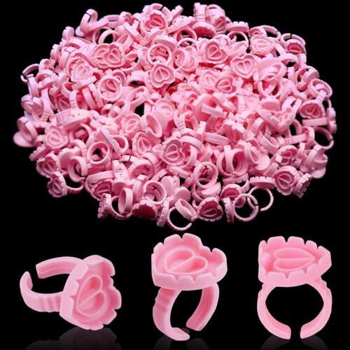 Pretty memory 300 Pcs Glue Rings for Eyelash Extensions, Lovely Heart Lash Glue Rings Blooming Eyelash Glue Holder Volume Fanning Cup Lash Extension Supplies (Pink) - 1