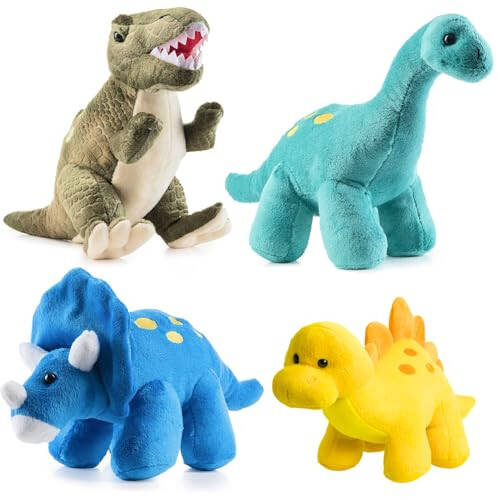 Prextex Peluş Dinozor Peluş Oyuncak, 4'lü Paket, 10 inç Sevimli Dinozor Peluş Oyuncaklar 3 Yaş ve Üzeri Erkek ve Kız Çocukları İçin, Peluş Dinozorlar Erkek Çocuklar İçin, Yumuşak Dinozor Peluş Oyuncaklar Dinozor Parti Hediyeleri, Peluş Dinozor - 1