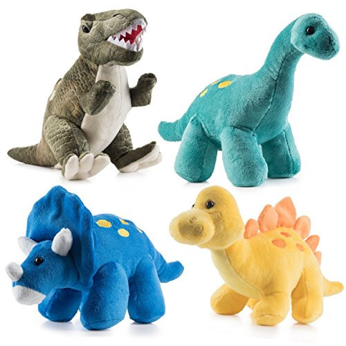 Prextex Plush Dinosaur Stuffed Animal, 4pk, 10'' Cute Dinosaur Plush Toys for Boys & Girls Ages 3+, Stuffed Dinosaurs for Boys, Soft Dino Plush Stuffed Animals Dinosaur Party Favors, Stuffed Dinosaur - 37