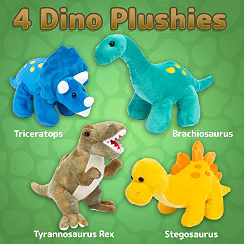 Prextex Plush Dinosaur Stuffed Animal, 4pk, 10'' Cute Dinosaur Plush Toys for Boys & Girls Ages 3+, Stuffed Dinosaurs for Boys, Soft Dino Plush Stuffed Animals Dinosaur Party Favors, Stuffed Dinosaur - 38