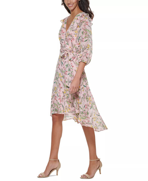 Printed Balloon-Sleeve Faux-Wrap Dress Ballerina Pink Multi - 3