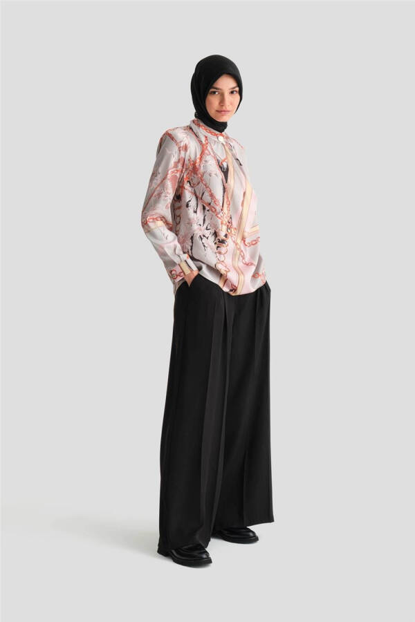 Printed blouse, mink color. - 1