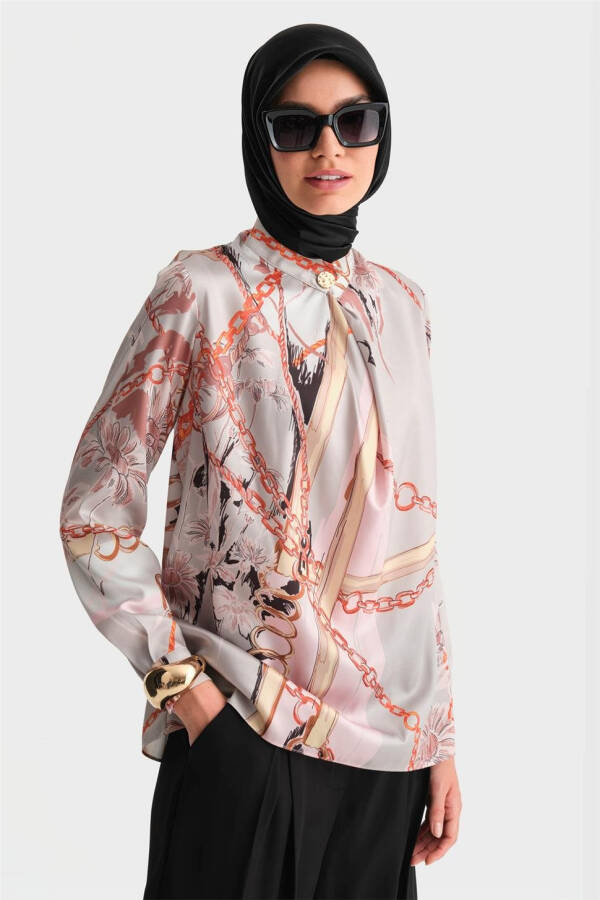 Printed blouse, mink color. - 4