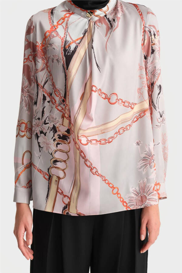 Printed blouse, mink color. - 5