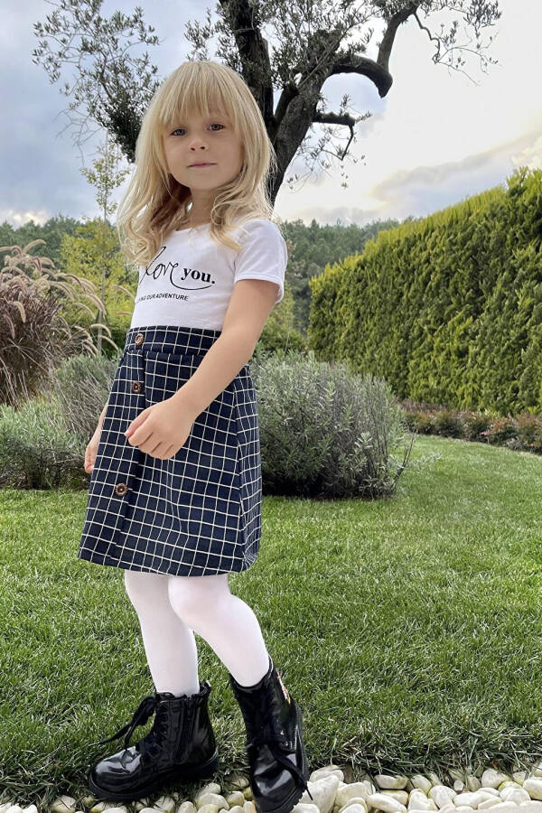 Printed Buttoned Plaid Baby Girl Dress - 1