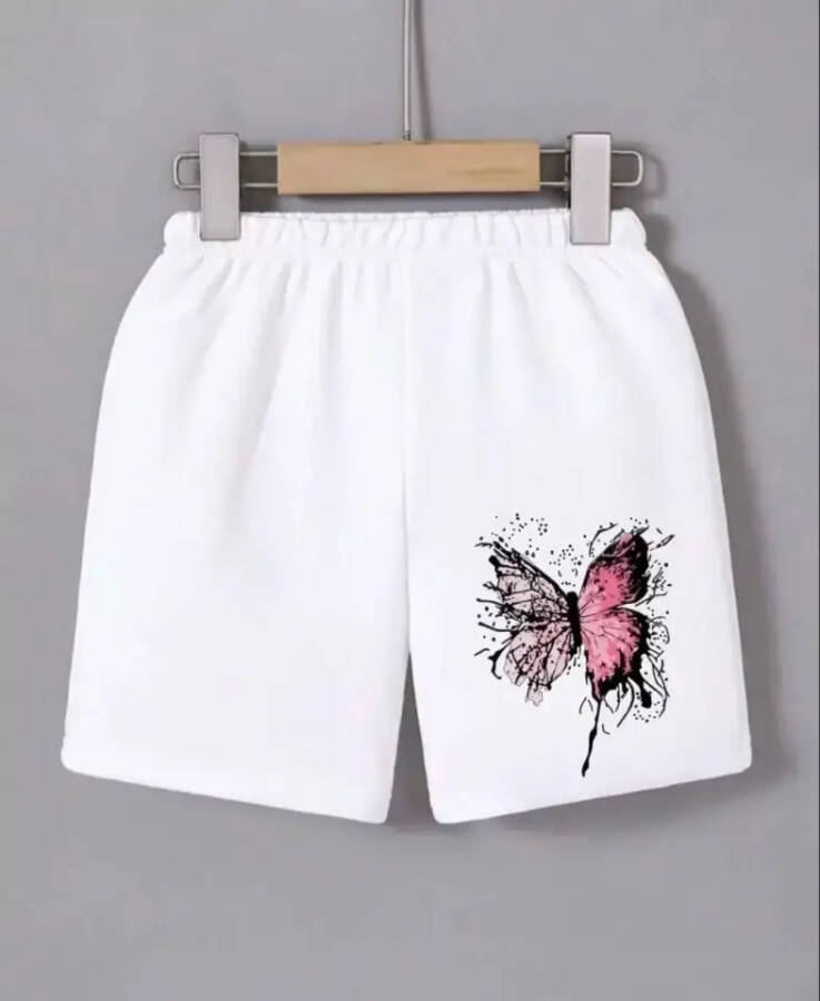 Printed mini shorts with elastic waistband (white) - 1