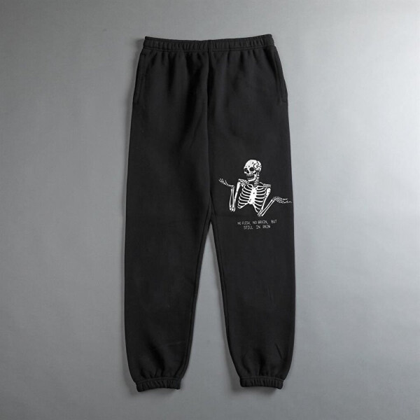 Printed Oversize Unisex Black Sweatpants - 1