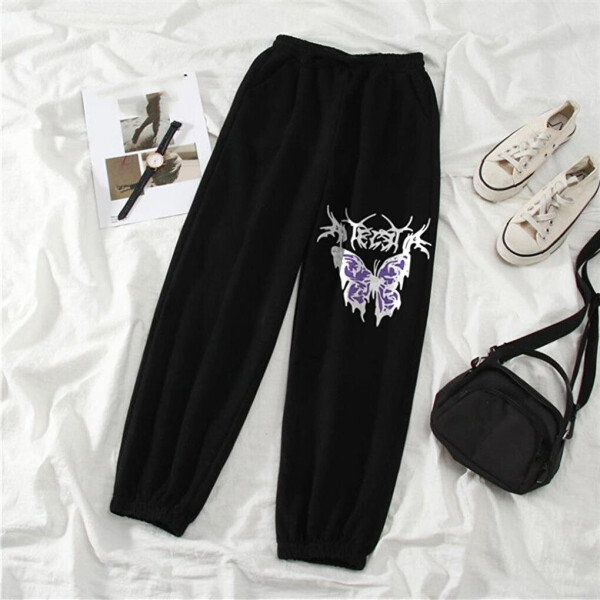 Printed Oversize Unisex Black Sweatpants - 1