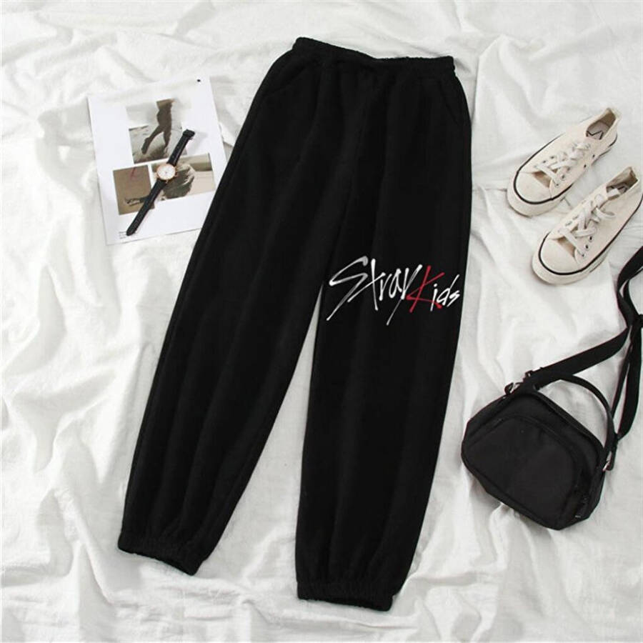 Printed Oversize Unisex Black Sweatpants - 1