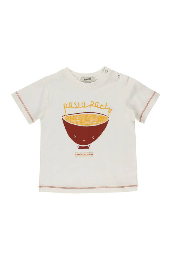 Printed Short-Sleeved Ecru T-Shirt for Baby Boy - 1