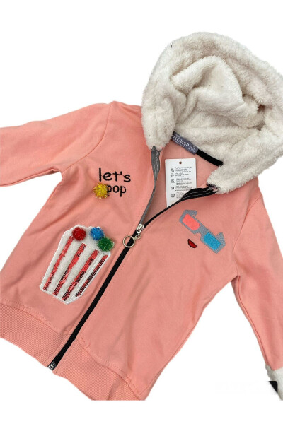 Printed Welsoft Sherpa Fleece Girls' Cardigan with Pompoms - 4