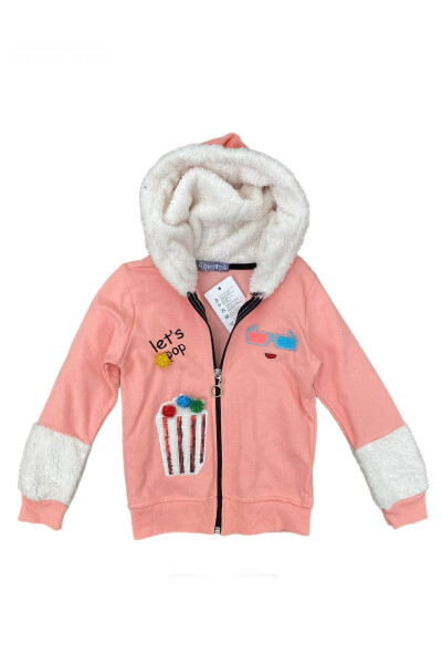 Printed Welsoft Sherpa Fleece Girls' Cardigan with Pompoms - 3